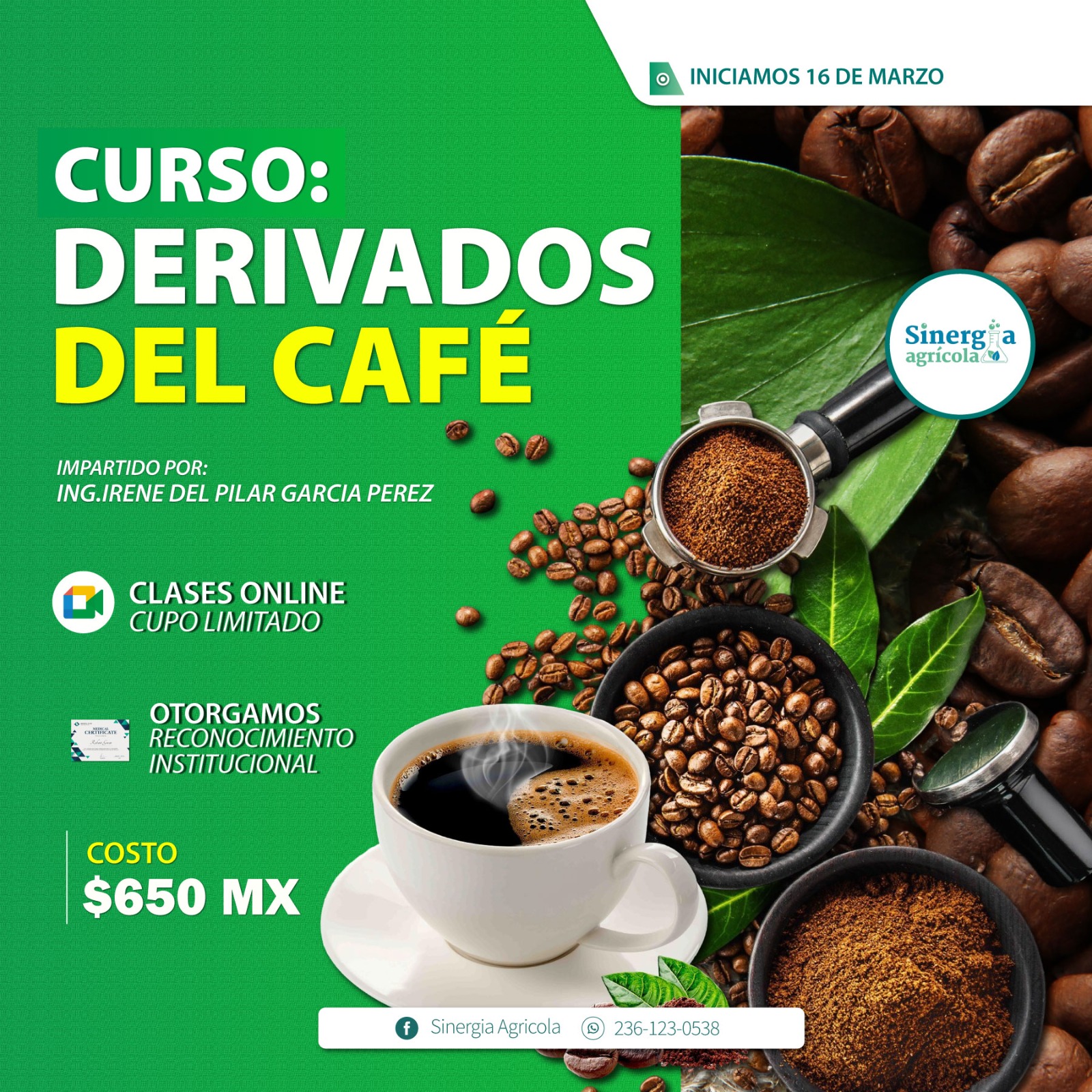 Flyer del curso Derivados del Café